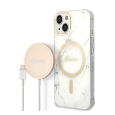 Guess Marble MagSafe Apple iPhone 14 hátlap tok fehér + MagSafe töltő tok és táska