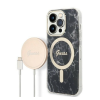 Guess Marble MagSafe Apple iPhone 14 Pro Max hátlap tok, fekete + MagSafe töltő