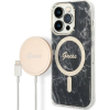 Guess Marble MagSafe Apple iPhone 14 Pro Max hátlap tok, fekete + MagSafe töltő (GUE2318)