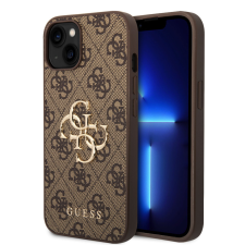 Guess PU 4G Metal Logo Apple iPhone 15 hátlap tok, barna tok és táska