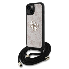 Guess PU 4G Metal Logo Crossbody Strap iPhone 15 hátlap tok, rózsaszín tok és táska
