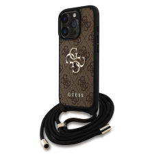 Guess PU 4G Metal Logo Crossbody Strap iPhone 15 Pro hátlap tok, barna tok és táska