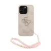 Guess PU 4G Metal Logo Strap Apple iPhone 16 Pro hátlap tok korall színű karpánttal, rózsaszín-arany