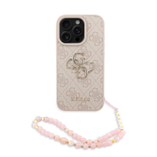 Guess PU 4G Metal Logo Strap iPhone 16 Pro Max hátlap tok, rózsaszín tok és táska