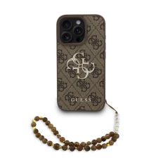 Guess PU 4G Metal Logo Strap tok iPhone 16 Pro készülékhez barna tok és táska