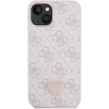 Guess PU 4G Strass Triangle Metal Logo Zadní Kryt pro iPhone 15 Pink