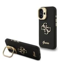 Guess PU Grained 4G Logo tok kitámasztóval Apple iPhone 16 fekete tok és táska