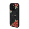 Guess PU Leather 4G Roses iPhone 16 Pro MagSafe műbőr tok, fekete-rózsa