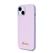 Guess PU Leather Iridescent Metal Script iPhone 15 tok, lila tok és táska