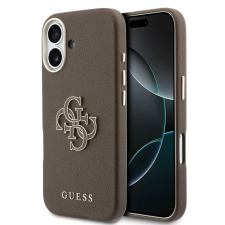 Guess PU Resin Logo Apple iPhone 17 tok kameravédő peremmel, barna-arany tok és táska