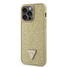 Guess Rhinestones Triangle Metal Logo iPhone 14 Pro Max hátlap tok, arany tok és táska