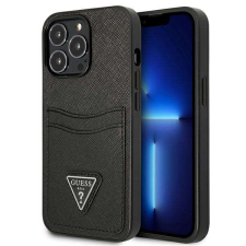 Guess Saffiano Double Card Triangle - telefontok iPhone 13 Pro Max fekete tok és táska