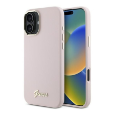 Guess Silicone Script Metal Logo & Frame iPhone 16 hátlap tok, rózsaszín GUHCP16SSMBSLP tok és táska