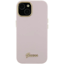 Guess Szilikon Script fém logó és FRAME tok iPhone 15 Pro Max - rózsaszín tok és táska