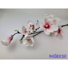  Gumis magnólia ág 7 fejes 95cm - Fehér-Rózsaszín közepű dekorációs kellék