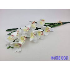 Gumis mű cymbidium orchidea levéllel 54cm - Fehér dekorációs kellék