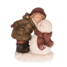  Gyerek hóemberrel poly 24,5x15,5x28cm barna, fehér karácsonyi dekoráció
