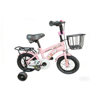  Gyerek kerékpár 12” – vidám tanulóbicikli segédkerekekkel és kiegészítőkkel, rózsaszín gyermek kerékpár