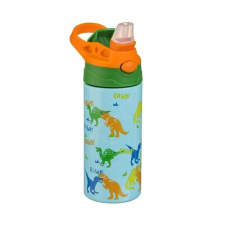 Gyermek Pop-Up izotermikus palack dinoszauruszokkal, 500ml, rozsdamentes acél, többszínű kulacs, kulacstartó