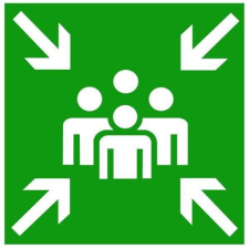  Gyülekezőhely - műanyag, 150*150mm információs tábla, állvány