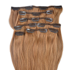 HairExtensionShop Csatos Emberi Póthaj Aranybarna Színben 50cm (Szín #10) póthaj