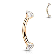 Hajlított barbell titánból, kristállyal (rosegold színű, crystal kővel) testékszer