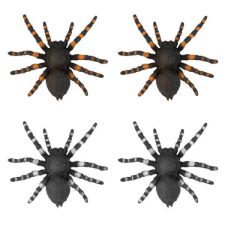 Halloween dekoráció - műanyag pók dísz 9,5 cm - 4 darabos dekoráció
