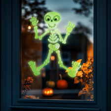 Halloween-i foszforeszkáló ablakdekor - csontváz - 24 x 15 cm dekoráció