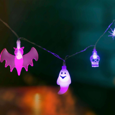 Halloween-i LED-es fényfüzér - 4 féle forma - 10 lila LED - 2 x AA - 1,35 m party kellék