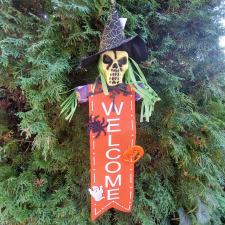 Halloween koponyás ajtódísz 65x17cm, NARANCSSÁRGA dekoráció