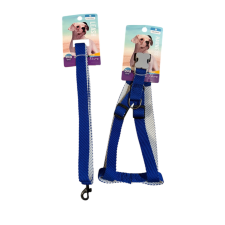  Hám + póráz szett – kék, M méret nyakörv, póráz, hám kutyáknak