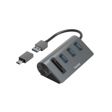 Hama 3 port USB 3.0 hub + kártyaolvasó szürke (200140) (hama200140) hub és switch