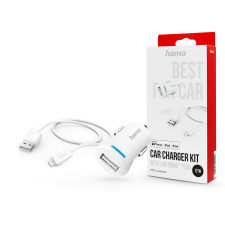 Hama szivargyújtó töltő adapter USB-A bemenettel + USB-A - Lightning kábel - 12W- HAMA Charger Kit with Lightning Plug - fehér (201610) mobiltelefon kellék