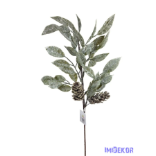  Hamvas csillámos leveles ág tobozzal dekorációs kellék