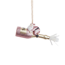 HANG ON üveg karácsonyfadísz, Mikulás pezsgősüvegen 15cm karácsonyfadísz