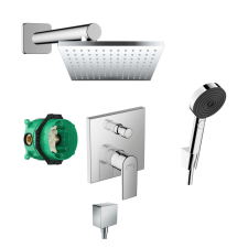 Hansgrohe Beépített szögletes zuhanyrendszer, króm, Hansgrohe Vernis Shape csaptelep