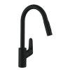 Hansgrohe Mosogató csaptelep Hansgrohe Focus M41 kihúzható zuhannyal, 2 áram matt fekete 31815670