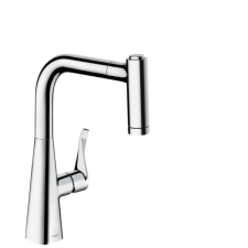 Hansgrohe Mosogató csaptelep Hansgrohe Metris kihúzható zuhannyal, 2 áram króm 73823000 csaptelep