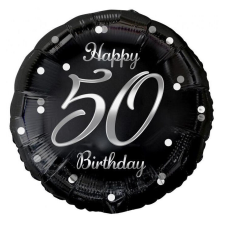 Happy Birthday 50 B&C Silver fólia lufi 36 cm party kellék