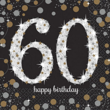 Happy Birthday 60 Gold szalvéta 16 db-os 33x33 cm papírárú, csomagoló és tárolóeszköz