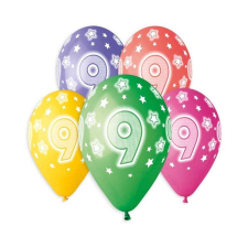 Happy Birthday 9 Star léggömb lufi 5 db-os 13 inch (33cm) party kellék