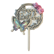 Happy birthday beszúró pillangó és virággal sütés és főzés