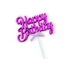 Happy Birthday beszúró tortadísz, műanyag, ciklámen sütés és főzés