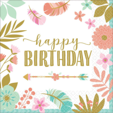 Happy Birthday Boho szalvéta 16 db-os 33x33 cm papírárú, csomagoló és tárolóeszköz