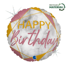 Happy Birthday Glitter Marble Rose fólia lufi 46 cm party kellék