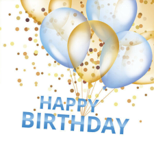 Happy Birthday Gold&Blue szalvéta 20 db-os 25x25 cm papírárú, csomagoló és tárolóeszköz