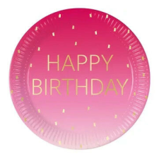 Happy Birthday Golden Pink papírtányér 8 db-os 23 cm FSC party kellék