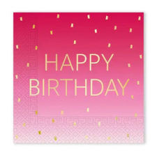 Happy Birthday Golden Pink szalvéta 20 db-os 33x33 cm FSC papírárú, csomagoló és tárolóeszköz