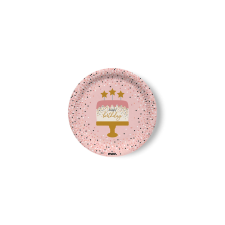  Happy Birthday konfettis rózsaszín tányér - 22,7 cm, 8 db / csomag party kellék