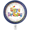  Happy Birthday Multicolor papírtányér 8 db-os 23 cm FSC